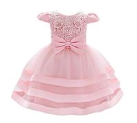 Lito Angels Vestidos Dama de Honor Bebé Niña, Elegante Vestido de Princesa para Novia Boda Fiesta Ceremonia, Talla 12-18 Meses, Manga Corta, Rosa 424