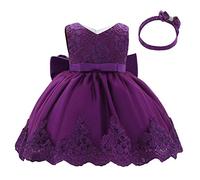 Lito Angels Vestidos Elegante Bebe Niña en Flor de Encaje Bordado y Tul Morado Oscuro, con Diadema de Lazo, para Boda Fiesta Ceremonia, Talla 6-12 Meses 426 (Número de Etiqueta 70)