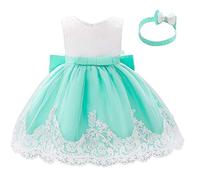 Lito Angels Vestidos Elegante Bebe Niña en Flor de Encaje Bordado y Tul Verde, con Diadema de Lazo, para Boda Fiesta Ceremonia, Talla 6-12 Meses 426