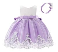 Lito Angels Vestidos Elegante Niña en Flor de Encaje Bordado y Tul Morado, con Diadema de Lazo, para Boda Fiesta Ceremonia, Talla 4-5 años 426 (Número de Etiqueta 110)