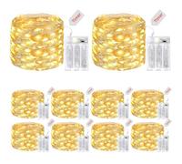 litogo 10 Piezas Guirnalda Luces Pilas, Luces LED Pilas con Temporizador, 5m 50 LED Luces Habitacion Impermeable luces de Hadas para Decoración Exterior Interior Bodas Fiesta de Navidad,Blanco Cálido