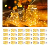 litogo Cadena de Luces LED Pilas con Temporizador, 2M/20 LEDs 3Modos fairy lights,Impermeable Plata Alambre Guirnalda Luces Micro, Luces Decorativas de Navidad Halloween Boda Mason Jar botellas