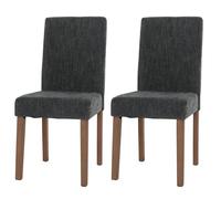 Littau - Juego de 2 sillas de comedor con respaldo alto, tela y tela de chenilla, color gris oscuro, patas de color natural