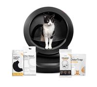 Litter-Robot 4 Supply Bundle de Whisker, negro - Bandeja de arena automática autolimpiante, incluye arena para gatos 4, 3 rellenos OdorTrap, 10 forros, 30 toallitas limpiadoras y 2 filtros de carbón