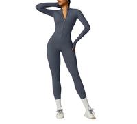 Litthing Mono de Yoga Mujer Ropa Deportiva con Cremallera Manga Larga Traje Una Pieza Jumpsuit Sexy Elásticos Body Overol Traje Gimnasio Entrenamiento Fitness Running