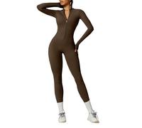 Litthing Mono de Yoga Mujer Ropa Deportiva con Cremallera Manga Larga Una Pieza Jumpsuit Sexy Elásticos Body Overol Traje Gimnasio Entrenamiento Fitness Running