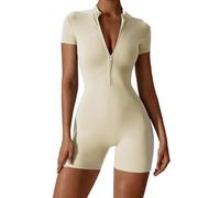 Litthing Mono Deportivo Mujer Corto Ropa Deportiva con Cremallera Elásticos Mangas Cortas Jumpsuit Sexy Ajustado Bodysuit Una Pieza Push Up Fitness Body Overol