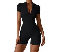 Litthing Mono Deportivo Mujer Corto Ropa Deportiva con Cremallera Elásticos Mangas Cortas Jumpsuit Sexy Ajustado Bodysuit Una Pieza Push Up Fitness Body Overol
