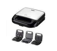LITTLE BALANCE 3039 Waffle & Snack, gofrera 3 en 1, gofre, croque señor, Paninis, sándwich, 3 placas intercambiables, sin PFAS, compacto, almacenamiento vertical, 750 W, negro