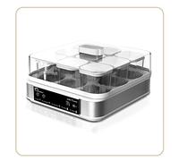 LITTLE BALANCE 8448 Yogurtera Postre, Yogures Postres Quesos blancos caseros, 5 programas automáticos, 9 tarros de cristal 145 ml, Blanco/acero inoxidable