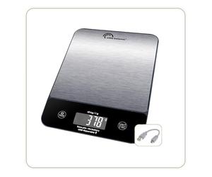 LITTLE BALANCE 8711 Happy Genius 10 Inox, Báscula de cocina sin batería, recargable USB-C, reparable, 10 kg, acero inoxidable