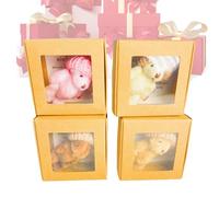 Little Bear in a Box - 4 Piece Plush Set, Cute Cartoon Stuffed Animal with Inspirational Card | Multifunctional Desk Shelf Room Bedroom Nursery School Offices Halloween Christmas Valentines Giffts