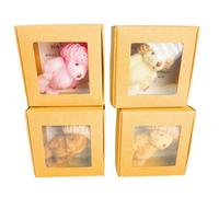 Little Bear in a Box - 6,3 Pulgadas 4 Piezas Conjunto de Peluche para Decoración Linda de Dibujos Animados Dulces con Tarjetas inspiradoras, Regalos Miniaturas para Oficina, Estantería, l