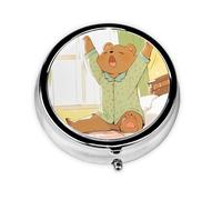 Little Bear just got up - Pastillero redondo de metal ecológico con 3 compartimentos para el hogar, oficina, viajes, medicina