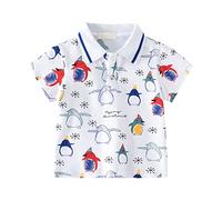 Little & Big Boys - Camisa de manga corta con botones, diseño de pingüino de dibujos animados, con bolsillos, para 2 a 8 años, Blanco, 5-6 años