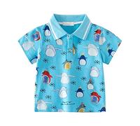 Little & Big Boys - Camisa de manga corta con botones, diseño de pingüino de dibujos animados, con bolsillos, para 2 a 8 años, azul, 2-3 años