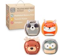 Las pelotas de peluche de Little Big Friends | Set de 4 pelotas de juguete sensoriales para bebé | Tema del bosque