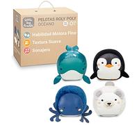 Little Big Friends | Set de 4 Pelotas Sensoriales con Sonajero para Bebé | Texturas Variadas, Motricidad Fina y Fáciles de Agarrar | Juguetes Sensoriales Bebé 0-12 Meses |Pelotas Roly Poly Océan