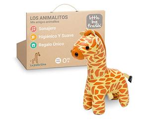 Little Big Friends | Tiny Friends Sonajero de Peluche para Bebé, Juguete Sensorial Portátil | Suave, Ligero y Fácil de Limpiar para Carrito y Silla de Coche | La Jirafa Gina