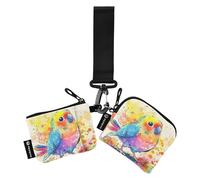 Little Bird and Flowers - Carteras dobles para mujer, estuche organizador de tarjetas delgado desmontable con bolsillo con cremallera para mujeres y niñas, 2 paquetes, Varios colores, 4.13"(L) x 3.5