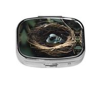 Little Bird Nest - Caja de almacenamiento de pastillas cuadrada de viaje, mini pastillero portátil (pastillero de 2 compartimentos), caja de almacenamiento de medicamentos y vitaminas