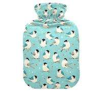 Little Birds - Bonita botella de agua caliente azul claro con funda suave, botella de agua caliente de 1 litro para cama, calentador de cuello y hombros