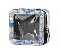 Little Blue and White Daisy - Bolsa de maquillaje pequeña transparente para bolso, neceser de piel, bolsa de cosméticos para viajes