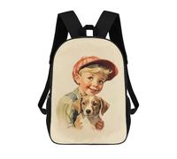 Little Boy And Dog Mochilas Infantiles Impresas En 3D De 17 Pulgadas. Mochila Escolar Informal Impresa En 3D Para Niños De Primaria Y Secundaria.