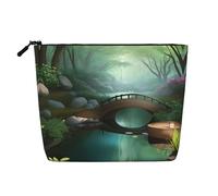 Little Bridge in The East - Bolsa de maquillaje de una sola capa de lino sintético resistente al agua con cierre de cremallera para tus necesidades diarias o de viaje, Black, Talla única