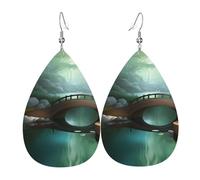 Little Bridge In The East - Pendientes de piel con forma de lágrima, accesorios para mujer, aretes versátiles adecuados para viajes y viajes.
