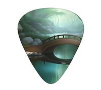 Little Bridge In The Eastguitar - Juego de 12 púas de 3 grosores con funda para bajo, guitarra eléctrica y mucho más.