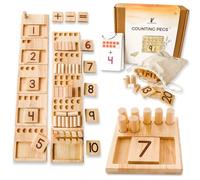 LITTLE BUD KIDS Counting Pegs - Un juego de matemáticas de diez marcos con tarjetas flash de suma y resta, un juguete de matemáticas Montessori de madera y tablero de clavijas de números manipulativos