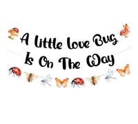 Little Bug - Decoración para baby shower con texto en inglés "A Little Bug is on the Way", guirnalda colorida con temática de insectos, pancartas colgantes para niños y niñas, baby shower, suministros