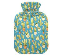 Little Cacti - Botella de agua caliente para agua caliente con cubierta suave, botella de agua tibia de 2 litros para cama para aliviar el dolor de cuello y hombros