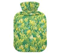 Little Cactus Spring - Botella de agua caliente verde con funda suave, botella de agua caliente de 1 litro para cama para calentador de manos y pies