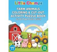Little Champs Farm Animals Coloring & Cut-Out Puzzle Activity Book: Ages 3-5 | 6-Piece DIY Coloring & Puzzle Activity Book