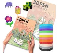 Little Creators Cuaderno 30 Plantillas boligrafo 3D para niños, boligrafo 3D plantillas, con filamento PLA 10 colores 5m para lapiz 3D
