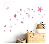 Little Deco DL409 Adhesivo para pared, 60 estrellas, para habitación infantil de niña, color rosa y gris, juego de adhesivos para pared, varios colores