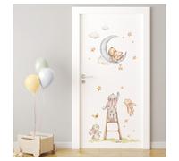 Little Deco DL5081-02 - Adhesivo decorativo para puerta con diseño de animales con luna, sin nombre, para habitación de bebé, habitación infantil, oso, conejo, decoración de pared