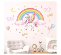 Little Deco Graz Design DL5137-01 - Adhesivo decorativo para pared, diseño de arcoíris con unicornio, globos para habitación de bebé, sin nombre, dormitorio y luna, decoración de pared