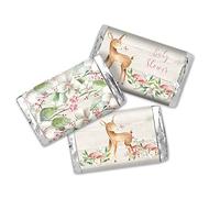 Little Deer Woodland Girl Baby Sprinkle Baby Shower Mini Chocolate Candy Bar Wrappers, 45 etiquetas envolventes de 1.4 x 2.6 pulgadas por Amanda Creation, ideal para recuerdos de fiesta