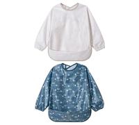 Little Dimsum 2Pcs Baberos Bebe Impermeables,Babero con Mangas Impermeable,Babero de Manga Larga con Escote Ajustable para Bebes Unisex 0-3 Años(Hojas)