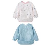 Little Dimsum 2Pcs Baberos Bebe Impermeables,Babero con Mangas Impermeable,Babero de Manga Larga con Escote Ajustable para Bebes Unisex 0-3 Años (Flores)