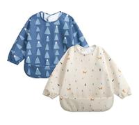 Little Dimsum Babero Con Mangas Impermeable,Paquete de 2,Fácil de Limpiar | Baberos Bebe Impermeables,Lavable a Máquina,Escote Ajustable para Bebes (6-36 meses)