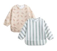 Little Dimsum Babero Con Mangas Impermeable,Paquete de 2,Fácil de Limpiar | Baberos Bebe Impermeables,Lavable a Máquina,Escote Ajustable para Bebes (6-36 meses)
