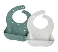 Little Dimsum Babero impermeable de silicona para bebés para bebés y niños pequeños con recogedor de alimentos