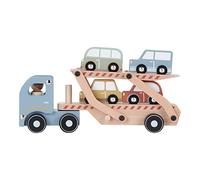 Little Dutch 7095 FSC - Transportador de coche de madera, incluye 4 coches, color azul