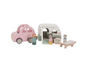 Little Dutch 8022 FSC coche de madera con caravana, figuras de juguete y accesorios, juego de 10 piezas - rosa