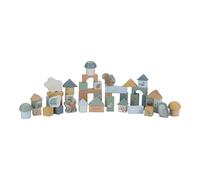 Little Dutch Bloques de construcción de madera, 50 unidades, en caja de almacenamiento, diseño de bosque, color azul