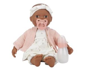 Little Dutch Muñeca de bebé Noa, juego de 7 piezas (ropa para muñecas, chupete y botella), ojos marrones y cuerpo blando, 36 cm, a partir de 18 meses